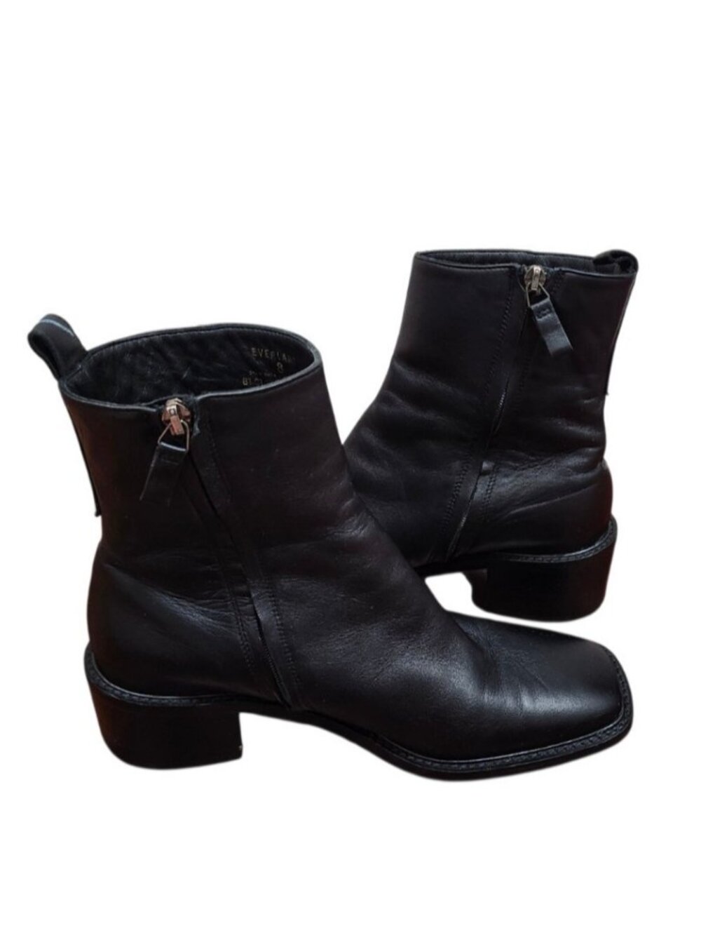 Everlane Day Heel Boot Womens Size 8 Black Leather Ankle Boots Square Toe Zip - Picture 12 of 14
